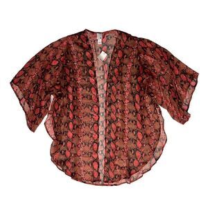 So Women's Coral Animal Print Open Front Kimono Cover-up One Size